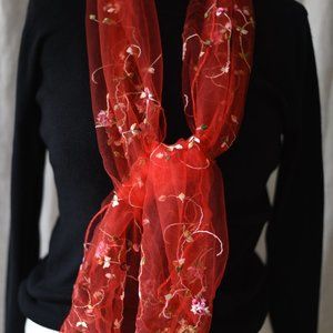 Red Net Floral Scarf